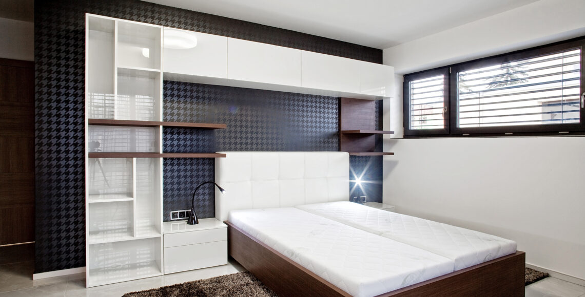 Modern bedroom with lot of storage